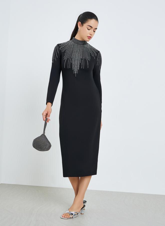 Styli Women Black Embellished Sheath Midi Dress - Image 5